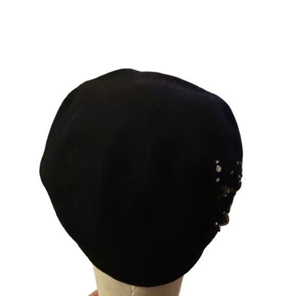 VTG 90s Y2K Scala Pronto BLK Wool Jeweled Newsboy Cap Euroglam Goth Boho OS - Picture 5 of 7